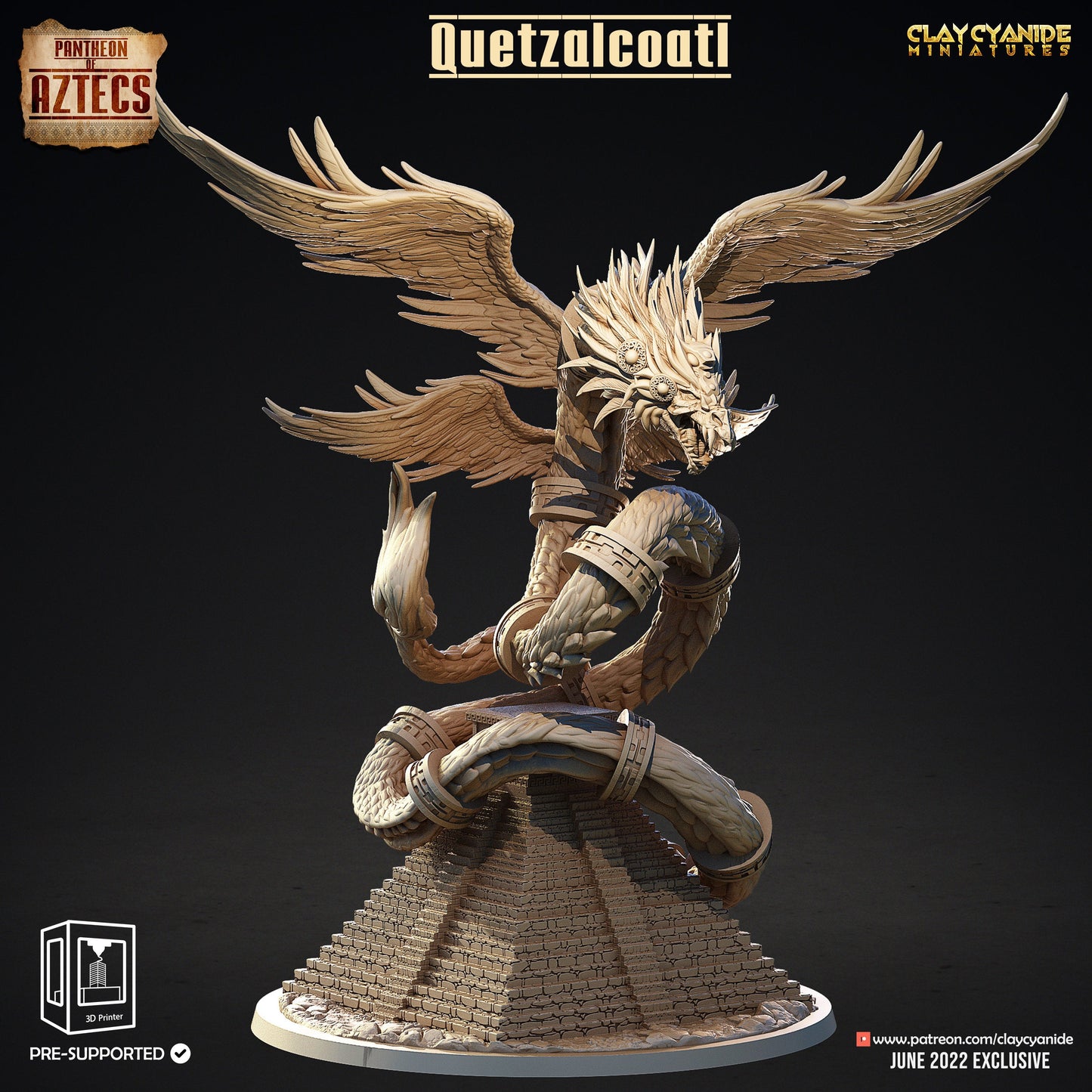 Quetzalcoatl Feathered Serpent Resin Miniature | Pantheon of Aztecs Series RPG Tabletop | Clay Cyanide Miniatures