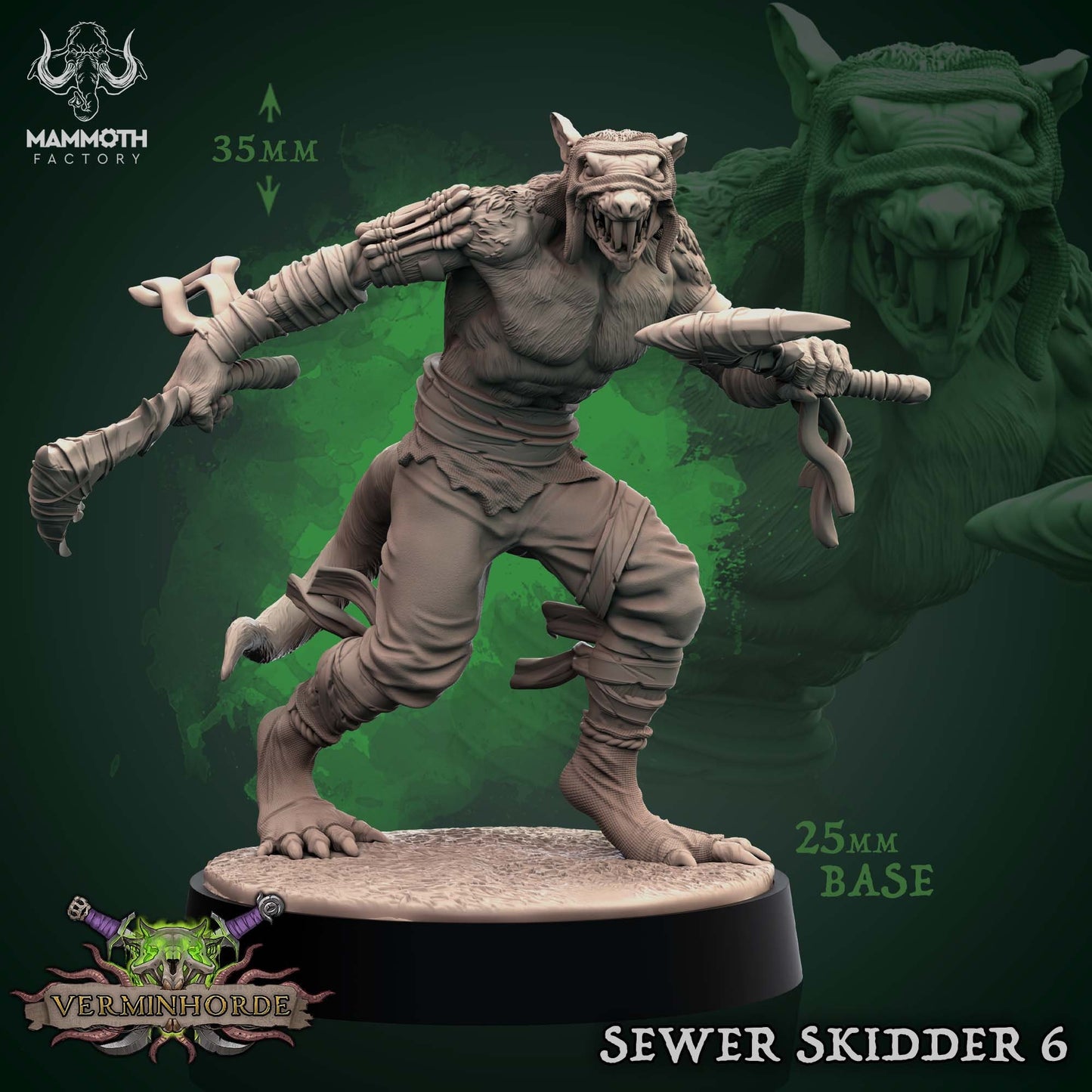 Ratfolk Warriors Sewer Skidders Tabletop Miniature Set | Verminhorde Collection | Mammoth Factory