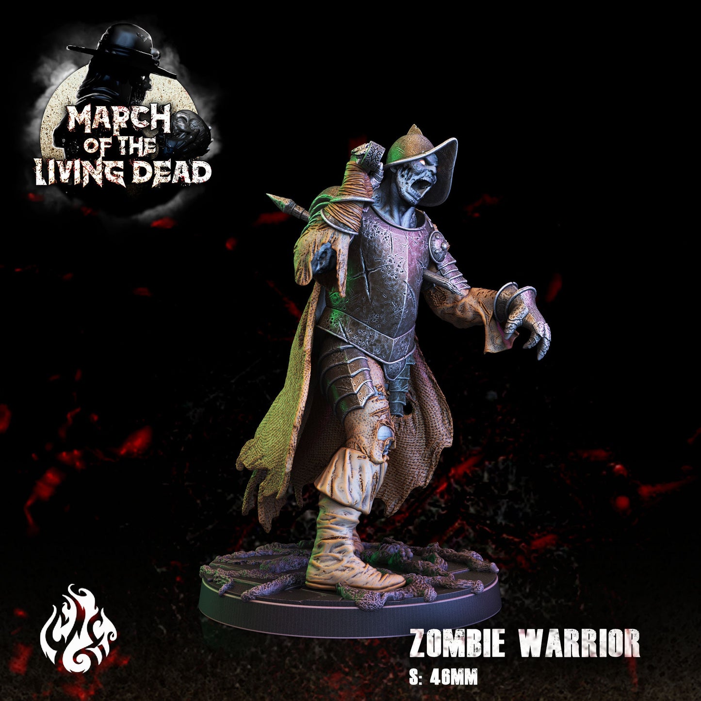 Zombie Warrior Tabletop RPG Miniature | March of the Living Dead Collection | Crippled God Foundry