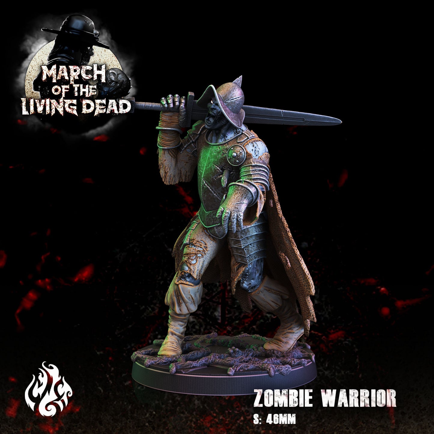 Zombie Warrior Tabletop RPG Miniature | March of the Living Dead Collection | Crippled God Foundry