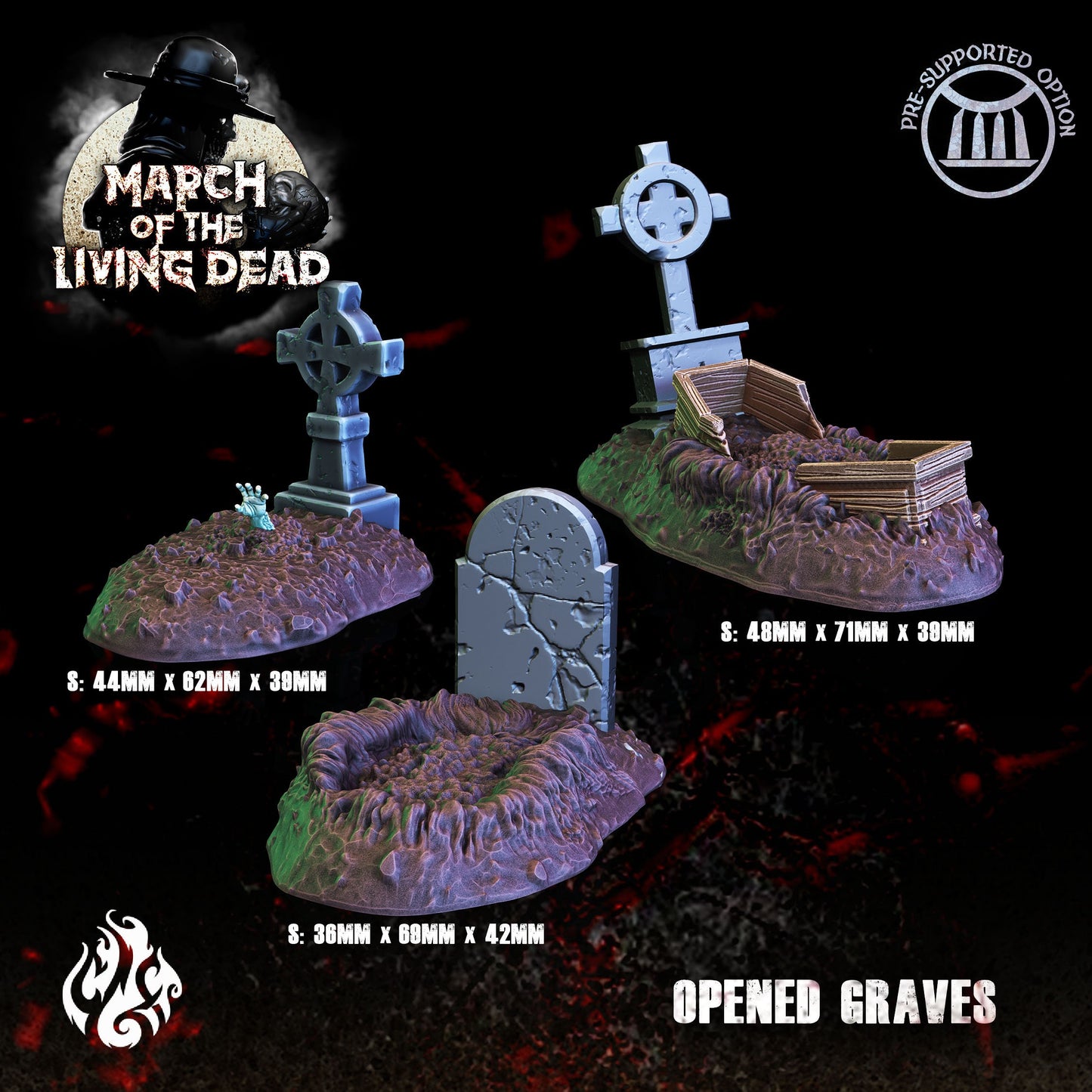 Zombie Opened Graves Tabletop RPG Miniature Set | March of the Living Dead Collection | Crippled God Foundry