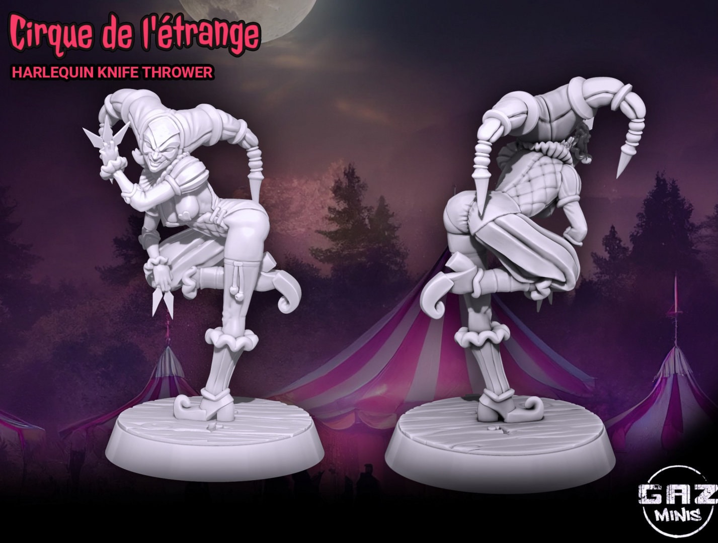 Harlequin Knife Thrower Tabletop Miniature and Variants | Cirque De L'etrange | Gaz Miniatures