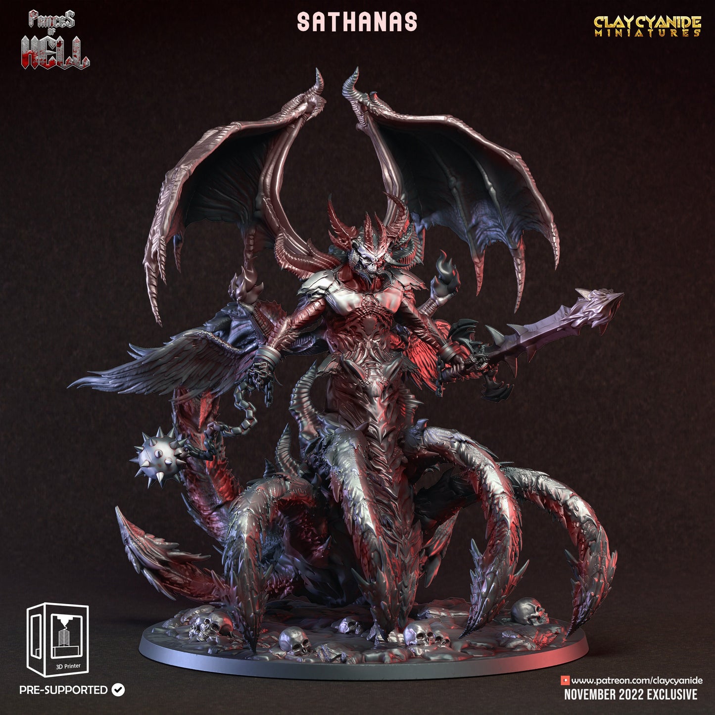 Sathanas Resin Miniature | Princes of Hell Series RPG Tabletop Miniatures | Clay Cyanide Miniatures