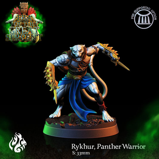 Rykhur, Panther Warrior Tabletop Miniature | Era of the Great Serpent Collection | Crippled God Foundry