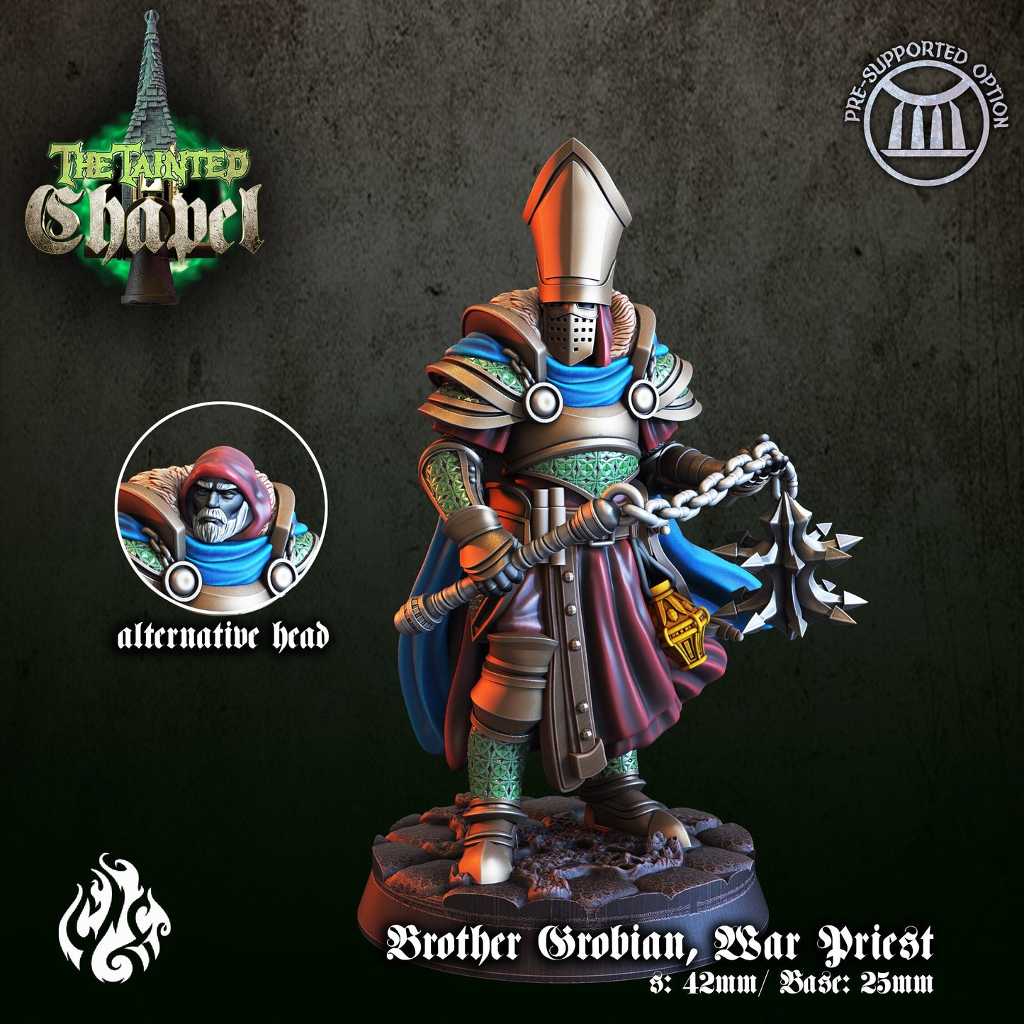 Brother Grobian War Priest Tabletop Miniature | The Tainted Chapel Collection | Crippled God Foundry