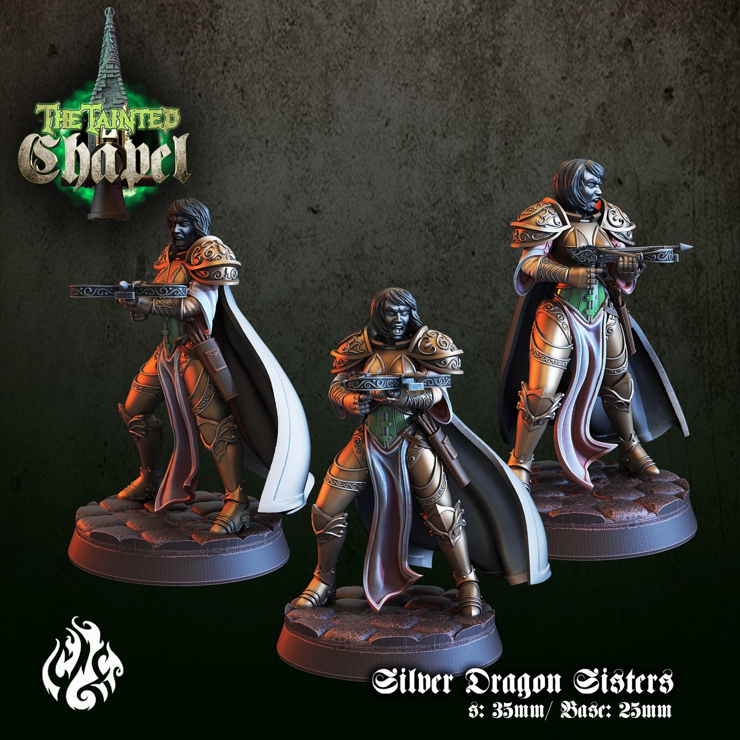 Silver Dragon Sisters Tabletop Miniature Set| The Tainted Chapel Collection | Crippled God Foundry