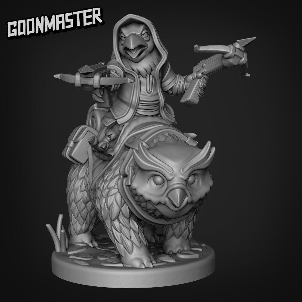 Assassin Crow on Owlbear Mount Resin Miniature Set | Murder Birds | Goon Master Games