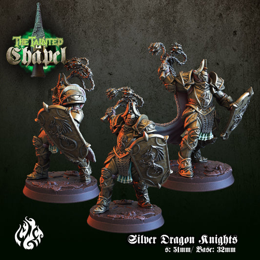 Silver Dragon Knights Tabletop Miniature Set| The Tainted Chapel Collection | Crippled God Foundry