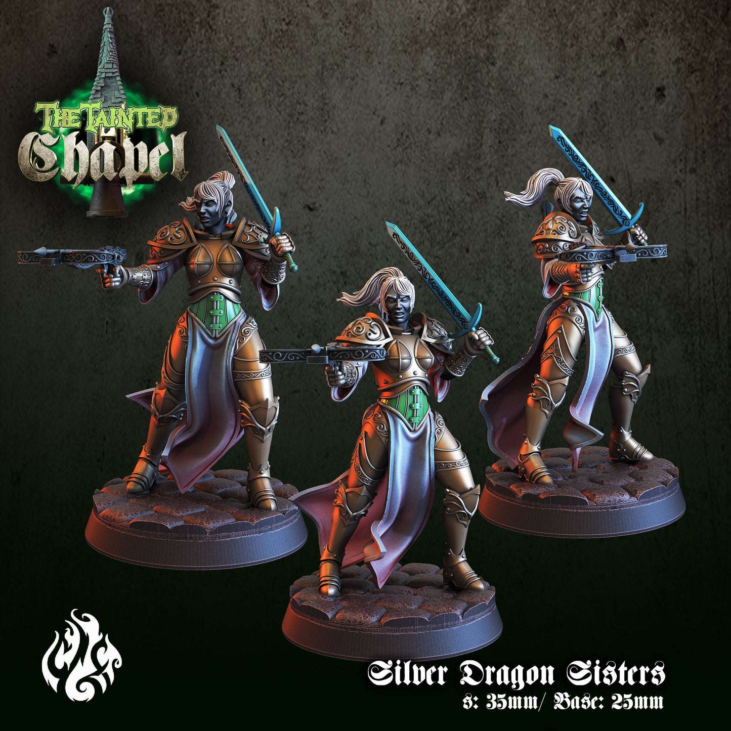 Silver Dragon Sisters Tabletop Miniature Set| The Tainted Chapel Collection | Crippled God Foundry