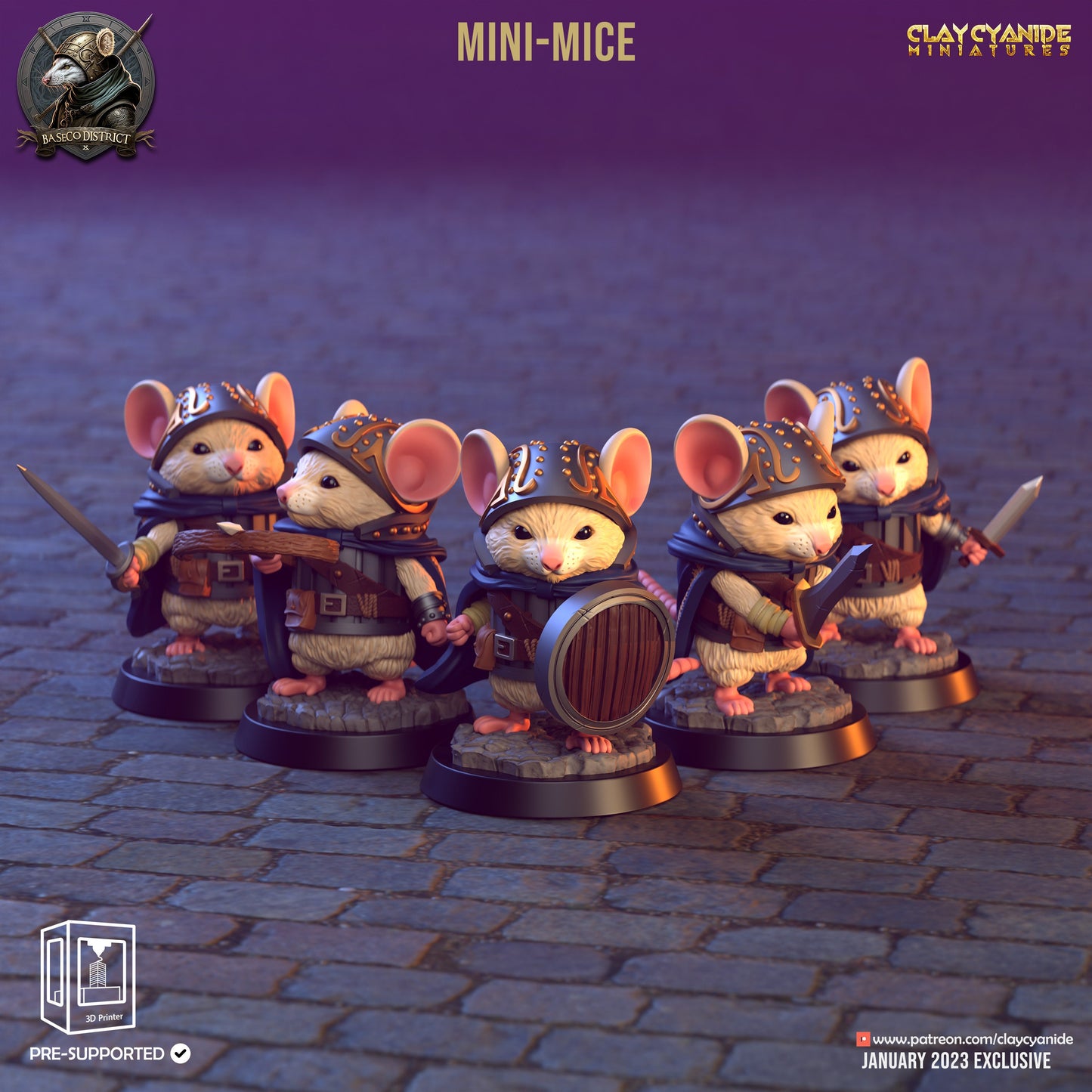 Mini Mice Mouse Knights Resin Miniature Set | Baseco District Series RPG Tabletop | Clay Cyanide Miniatures