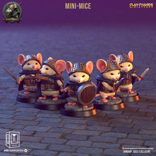 Mini Mice Mouse Knights Resin Miniature Set | Baseco District Series RPG Tabletop | Clay Cyanide Miniatures