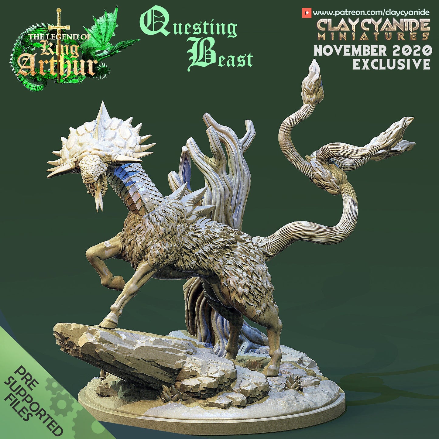 Questing Beast Resin Miniature | Arthurian Legends Series RPG Tabletop | Clay Cyanide Miniatures