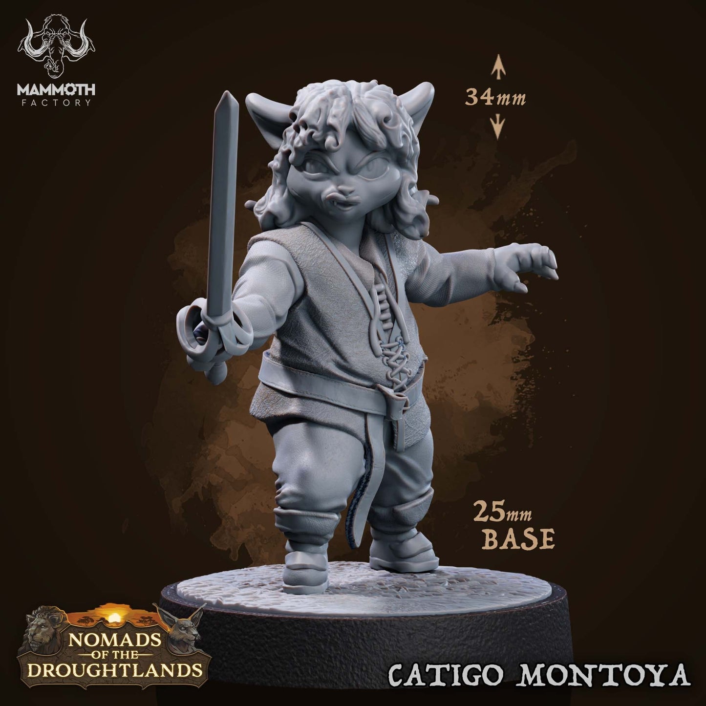 Catigo Montoya Cat Folk Swashbuckler Tabletop Miniature | Nomads of the Droughtlands Collection | Mammoth Factory