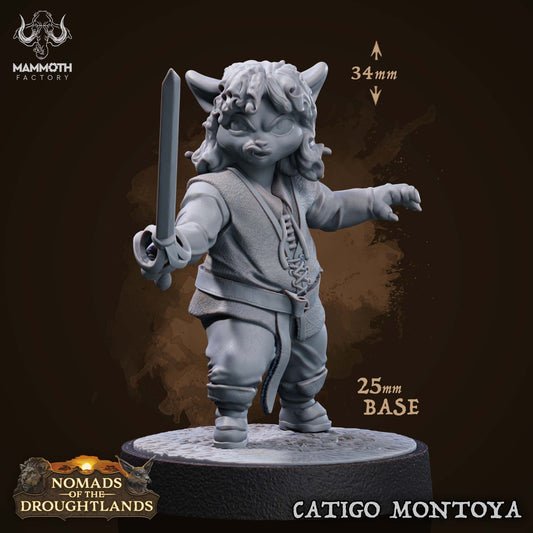 Catigo Montoya Cat Folk Swashbuckler Tabletop Miniature | Nomads of the Droughtlands Collection | Mammoth Factory