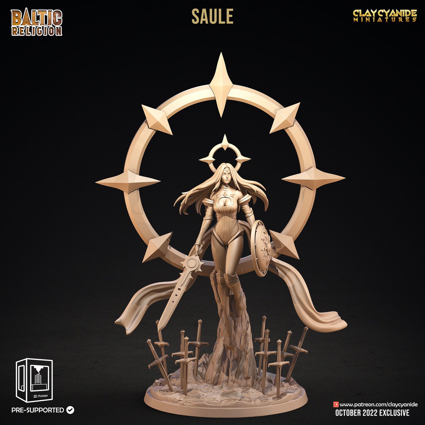 Saule Sun Goddess Resin Miniature | Baltic Religion Series RPG Tabletop | Clay Cyanide Miniatures