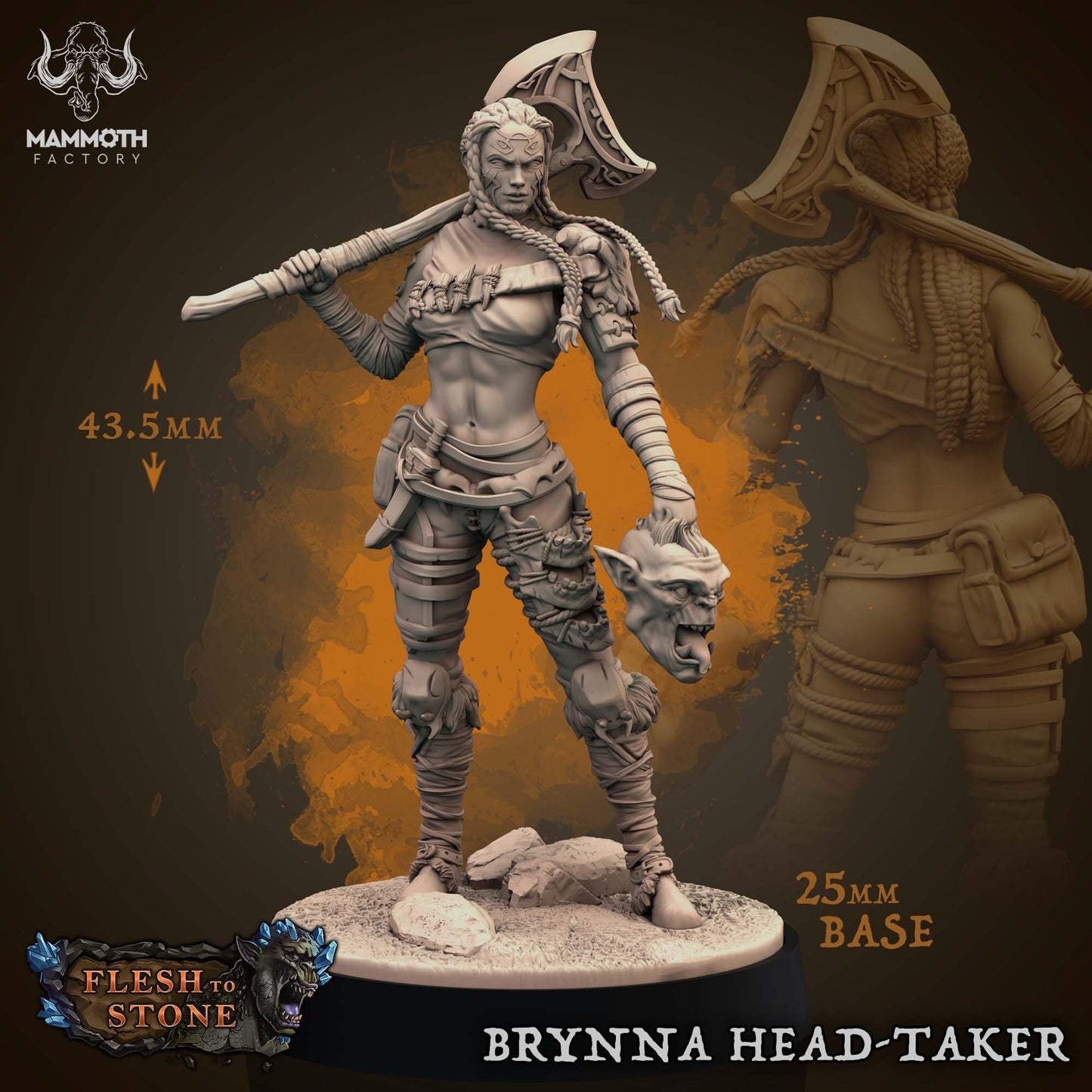 Brynna Head-Taker Tabletop Miniature Set | Flesh to Stone Collection | Mammoth Factory