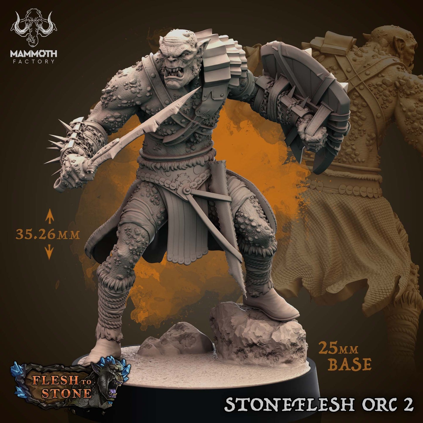 Stoneflesh Orcs Tabletop Miniature Set | Flesh to Stone Collection | Mammoth Factory