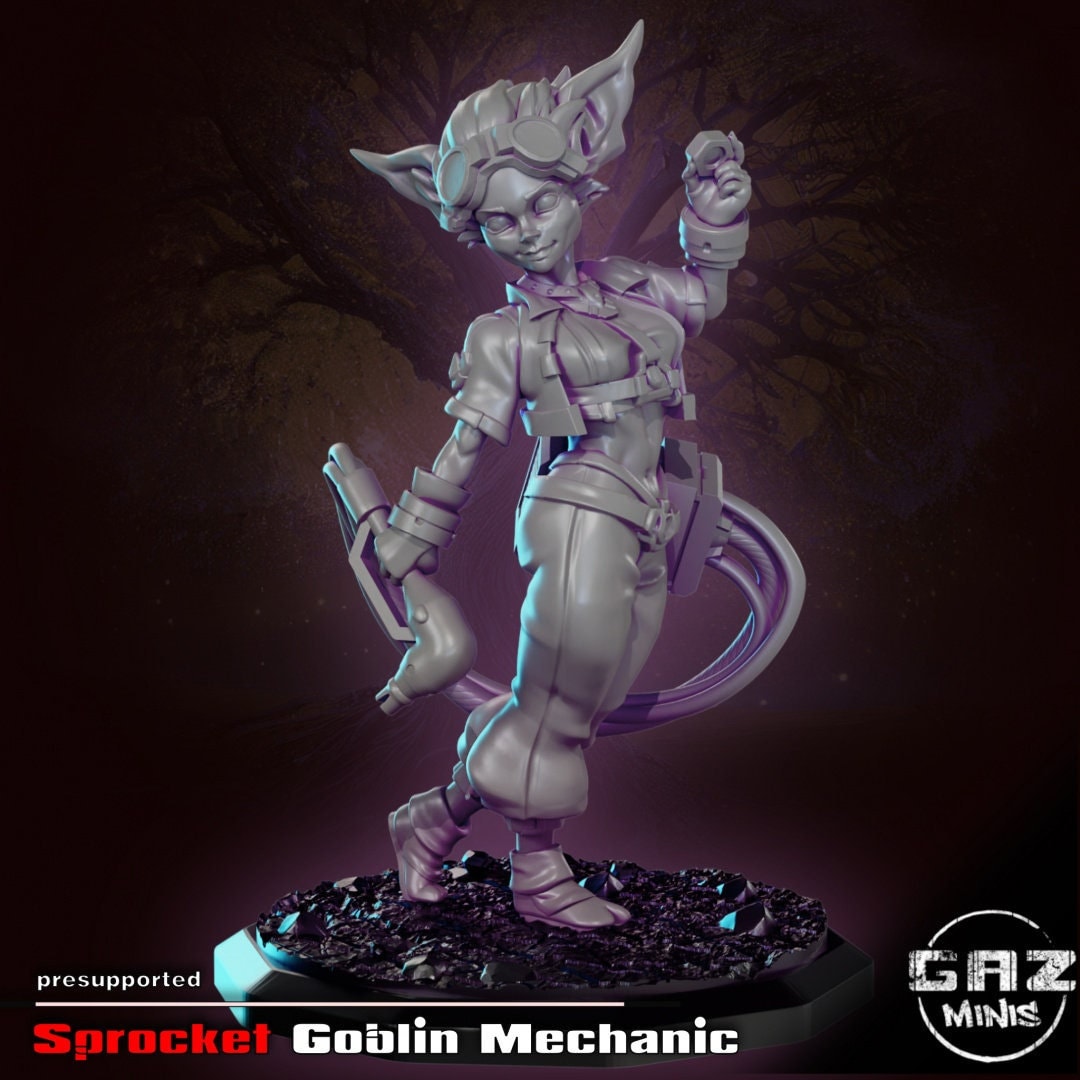 Sprocket Goblin Girl Mechanic Tabletop Miniature | Law of the Lawless | Gaz Miniatures