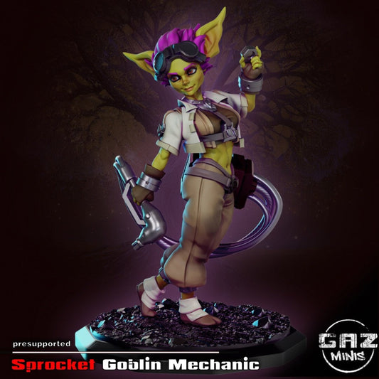 Sprocket Goblin Girl Mechanic Tabletop Miniature | Law of the Lawless | Gaz Miniatures