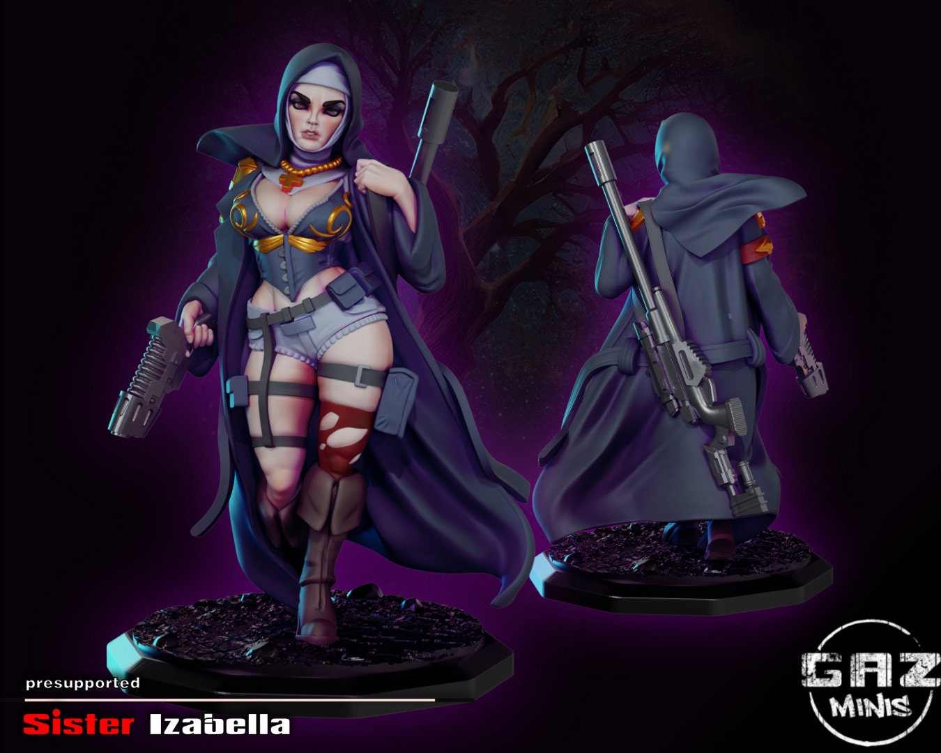 Sister Izabella Assassin Nun Tabletop Miniature | Law of the Lawless | Gaz Miniatures