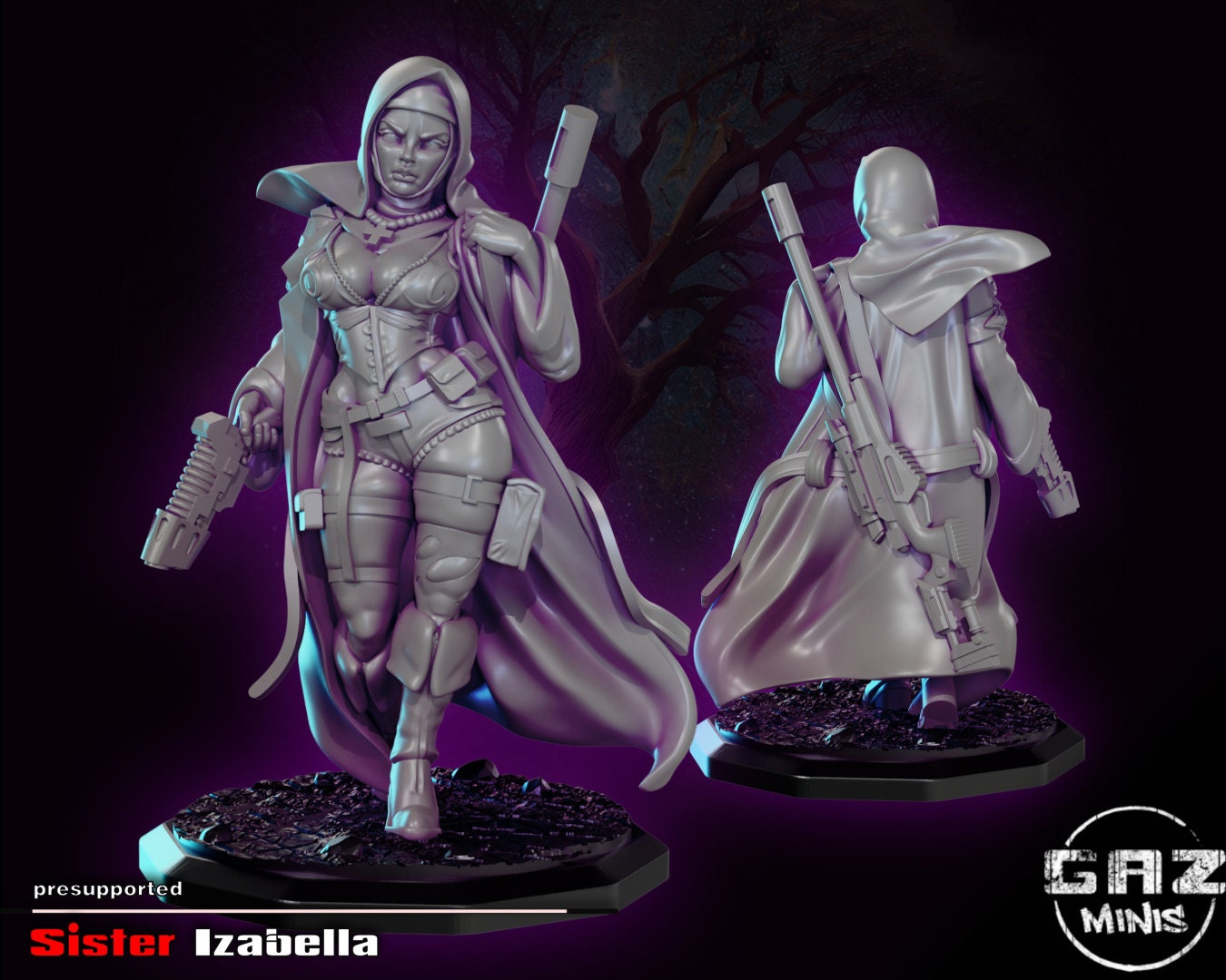 Sister Izabella Assassin Nun Tabletop Miniature | Law of the Lawless | Gaz Miniatures