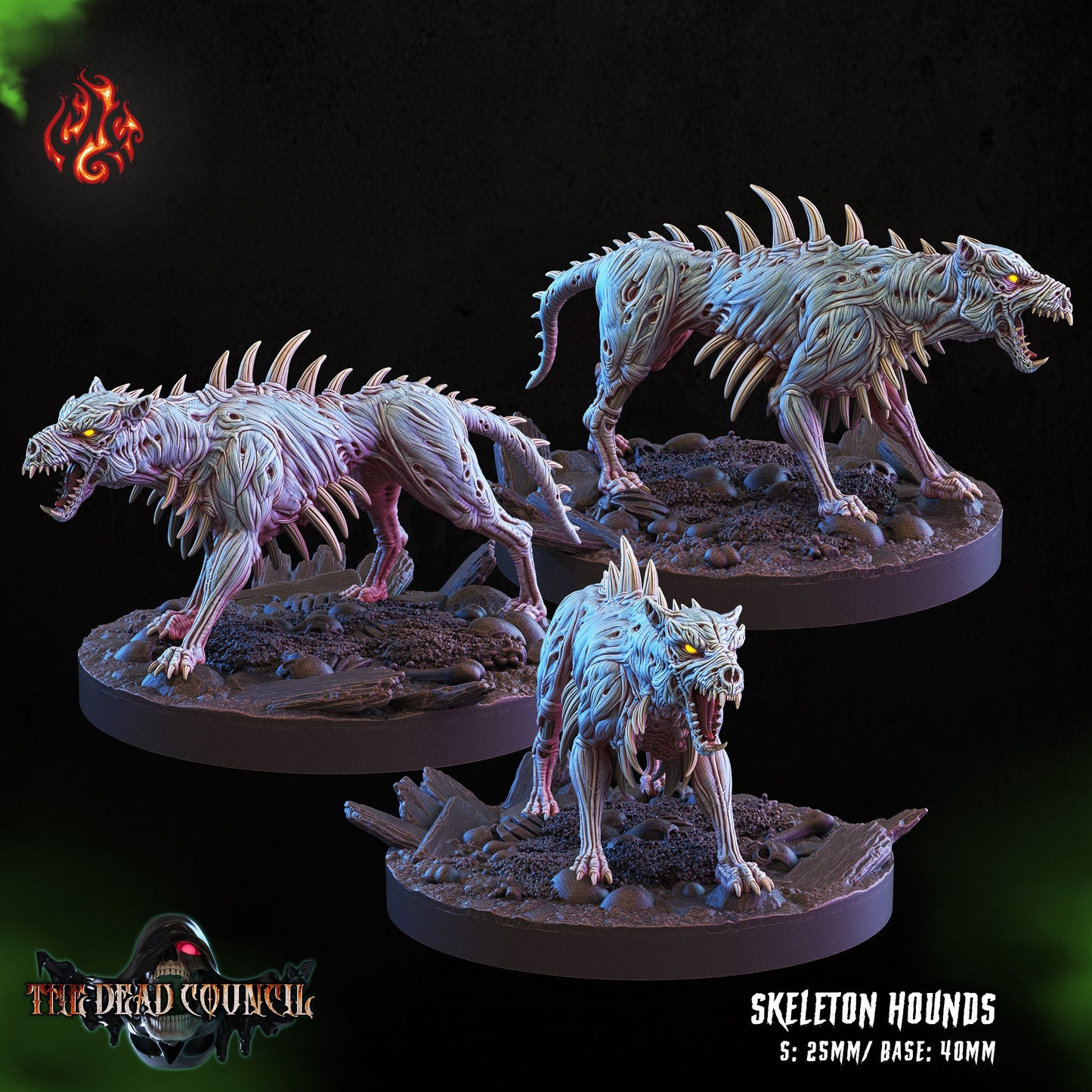 Skeletal Hounds Tabletop RPG Miniature Set | The Dead Council Collection | Crippled God Foundry