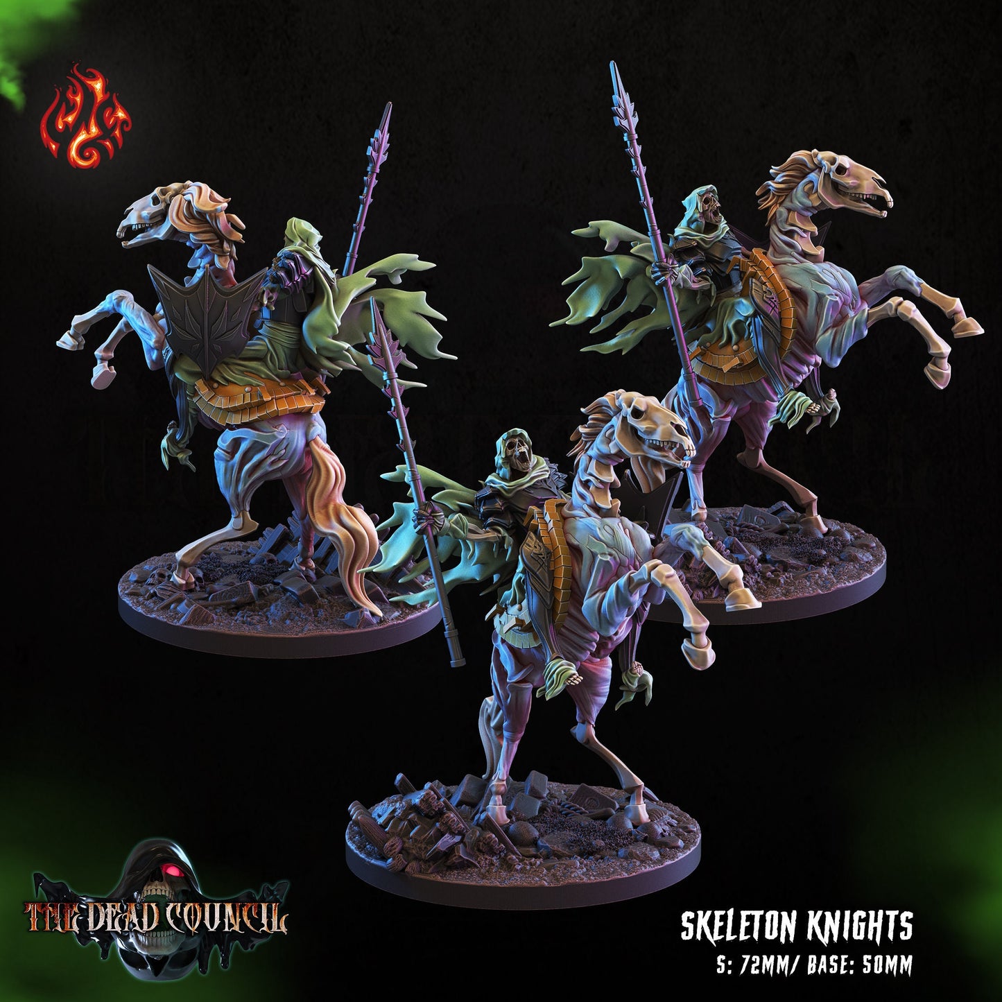 Skeleton Knights on Horseback Tabletop RPG Miniature Set | The Dead Council Collection | Crippled God Foundry