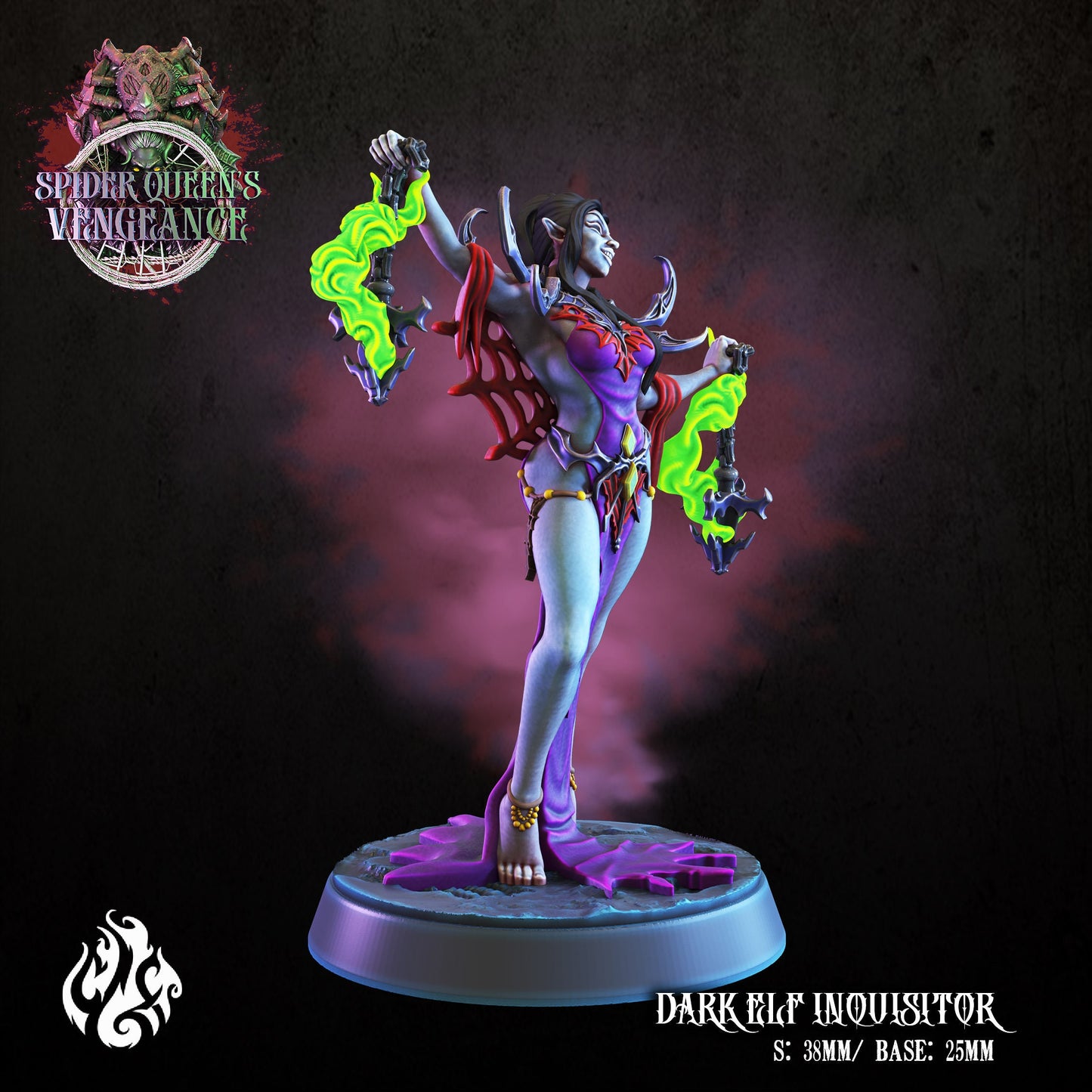 Dark Elf Inquisitor Tabletop RPG Miniature | Spider Queen's Vengeance Collection | Crippled God Foundry