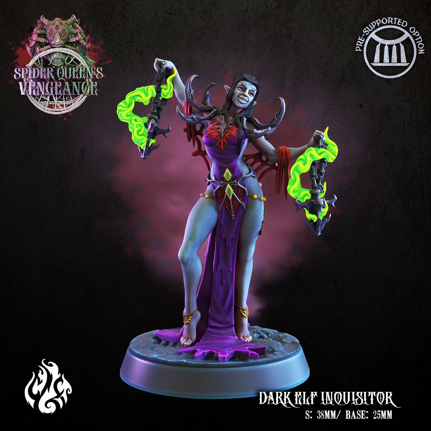 Dark Elf Inquisitor Tabletop RPG Miniature | Spider Queen's Vengeance Collection | Crippled God Foundry