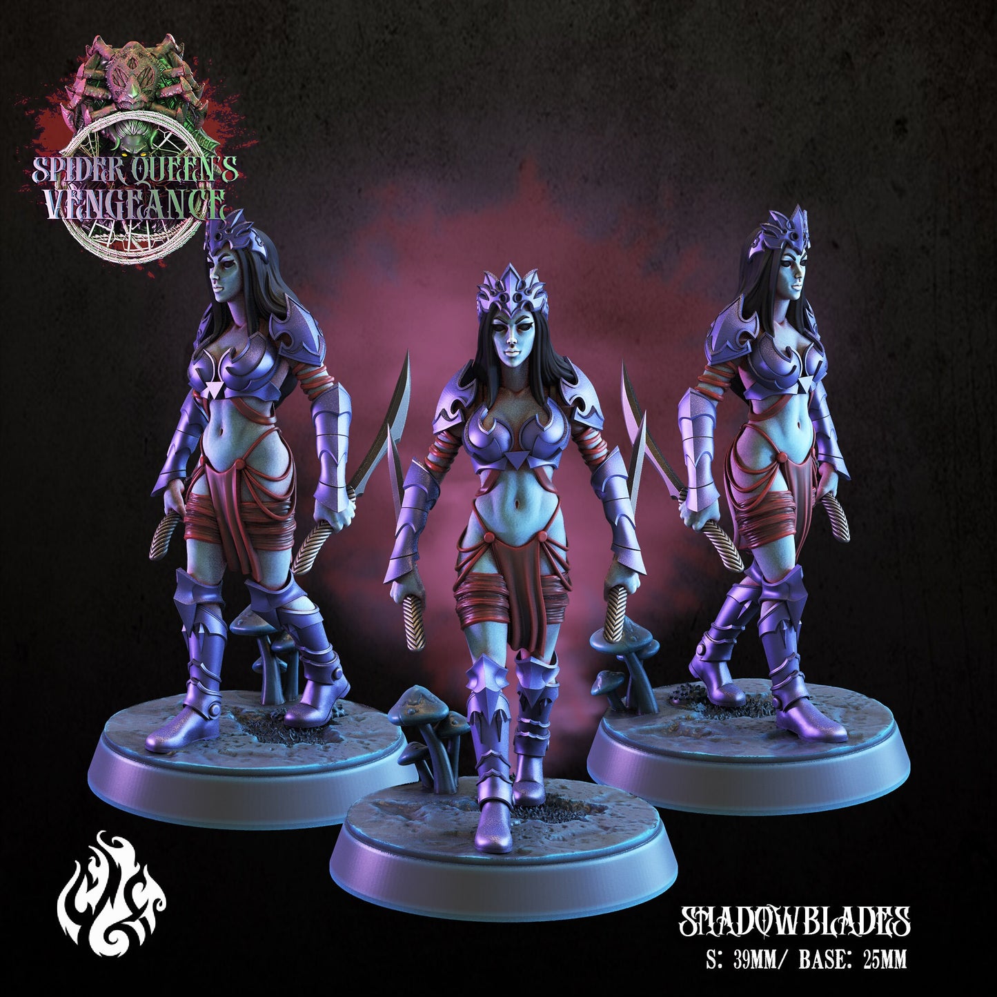 Dark Elf Shadowblades Tabletop RPG Miniature Set | Spider Queen's Vengeance Collection | Crippled God Foundry