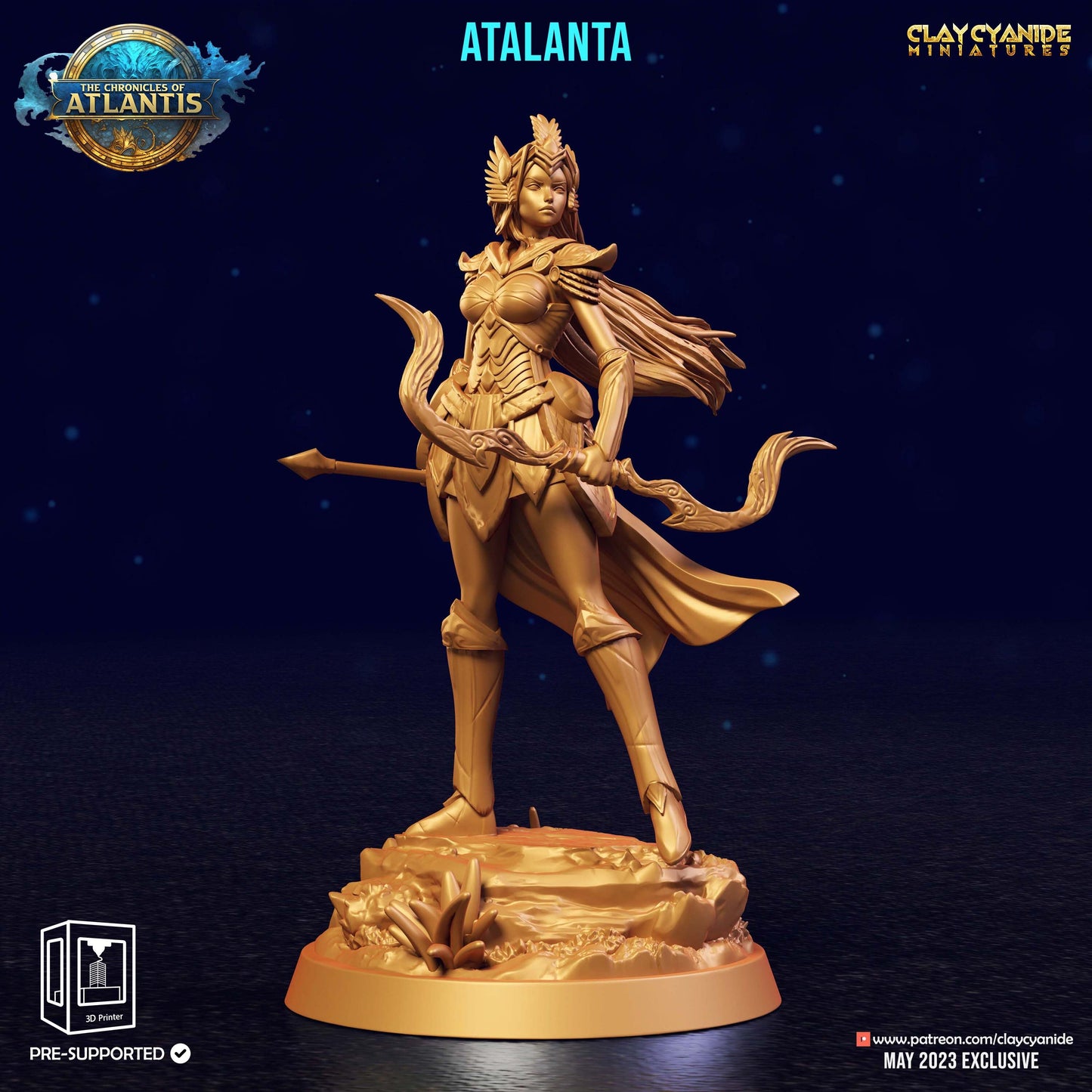 Atalanta Resin Miniature | Chronicles of Atlantis Series RPG Tabletop Miniatures | Clay Cyanide Miniatures