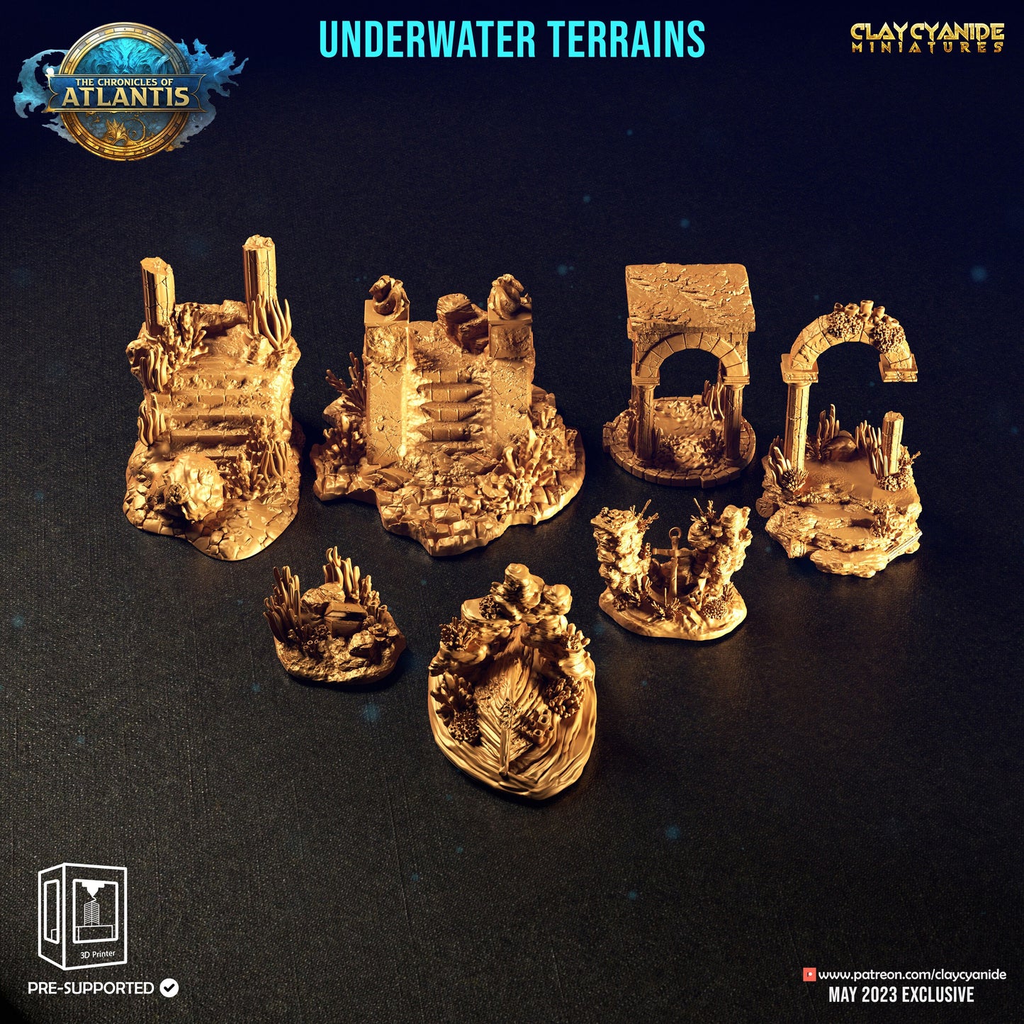 Underwater Terrain Resin Miniature Set | Chronicles of Atlantis Series RPG Tabletop Miniatures | Clay Cyanide Miniatures