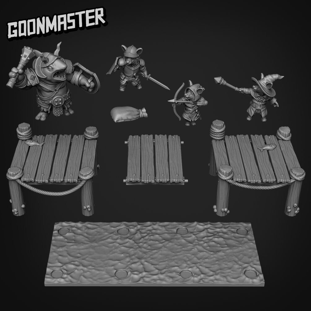 Corgi Warriors Pier Diorama Resin Miniature Set | Corgi Collective | Goon Master Games