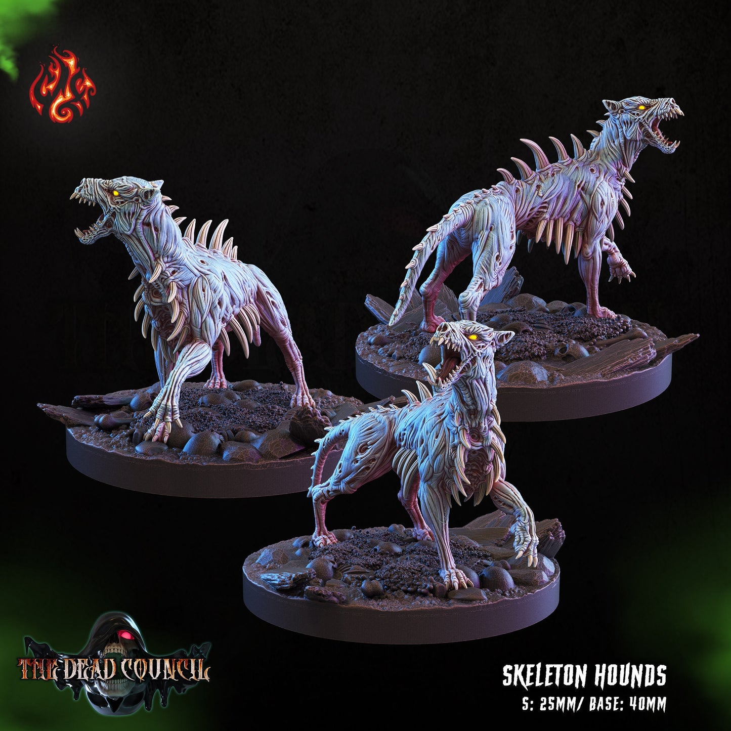 Skeletal Hounds Tabletop RPG Miniature Set | The Dead Council Collection | Crippled God Foundry