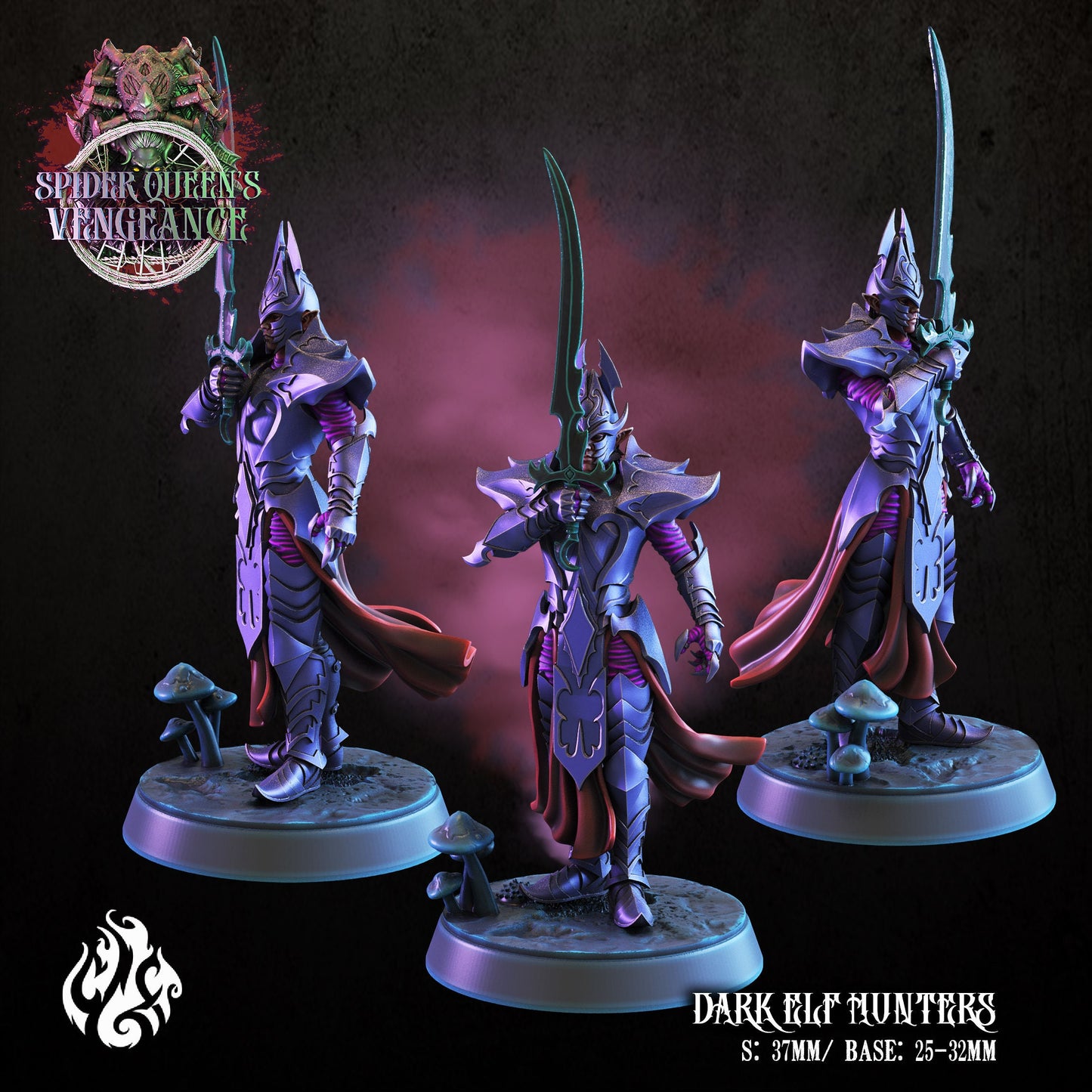 Dark Elf Hunters Tabletop RPG Miniature Set | Spider Queen's Vengeance Collection | Crippled God Foundry