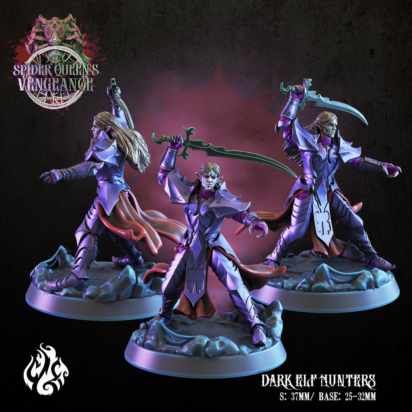 Dark Elf Hunters Tabletop RPG Miniature Set | Spider Queen's Vengeance Collection | Crippled God Foundry