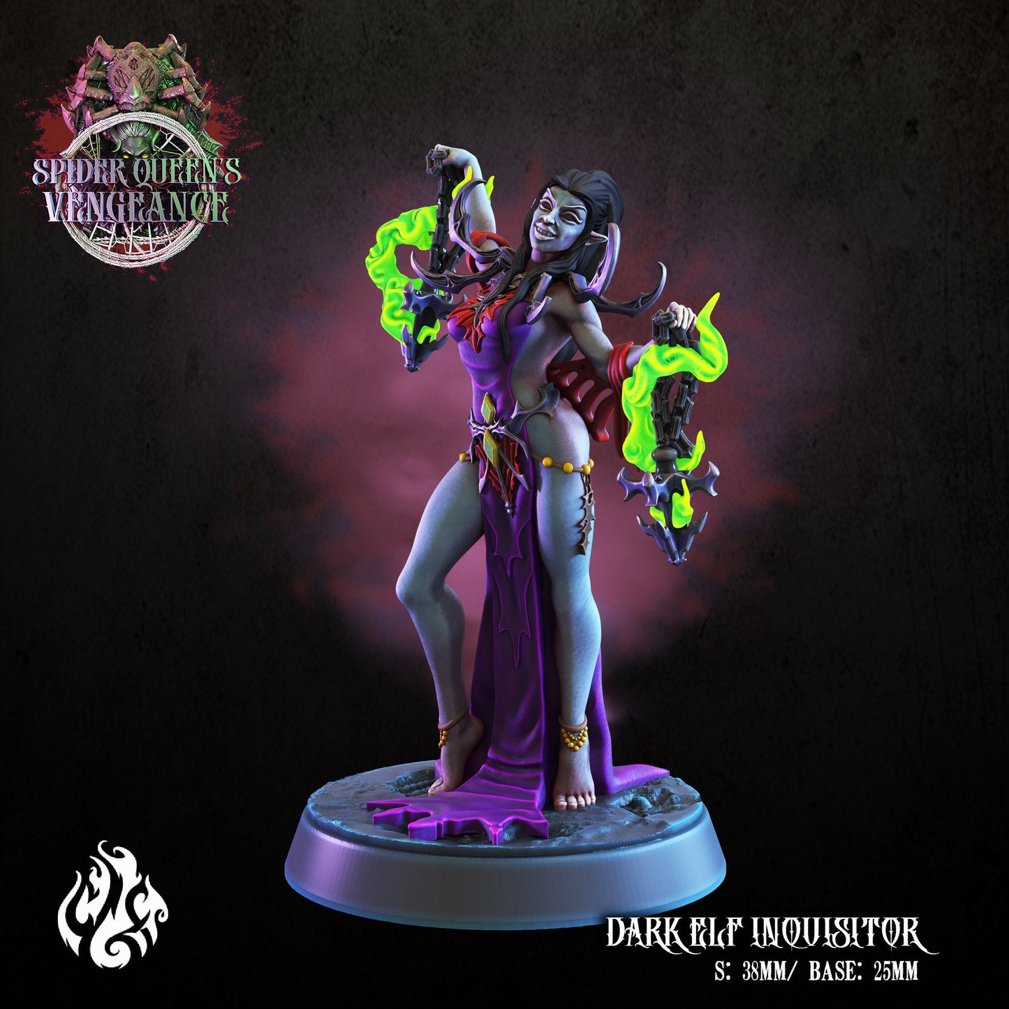 Dark Elf Inquisitor Tabletop RPG Miniature | Spider Queen's Vengeance Collection | Crippled God Foundry