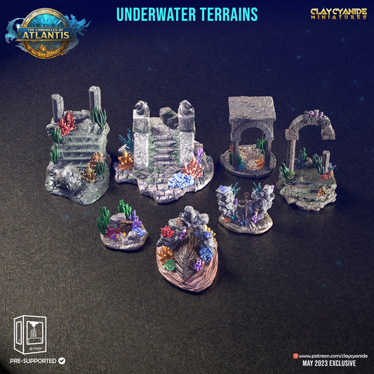 Underwater Terrain Resin Miniature Set | Chronicles of Atlantis Series RPG Tabletop Miniatures | Clay Cyanide Miniatures