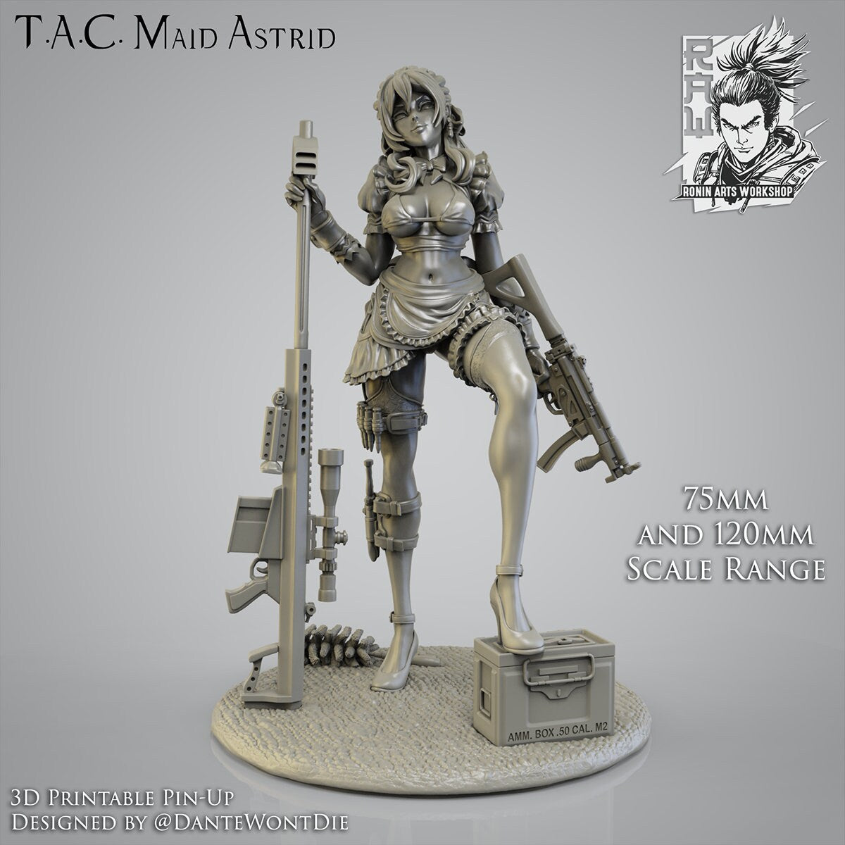 Tactical Maid Astrid Resin Pin Up Miniature | Ronin Arts Workshop RAW