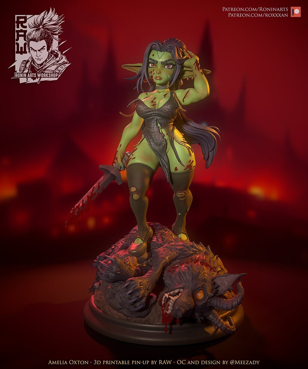 Amelia Oxton Goblin Warrior Resin Pin Up Miniature | Ronin Arts Workshop RAW