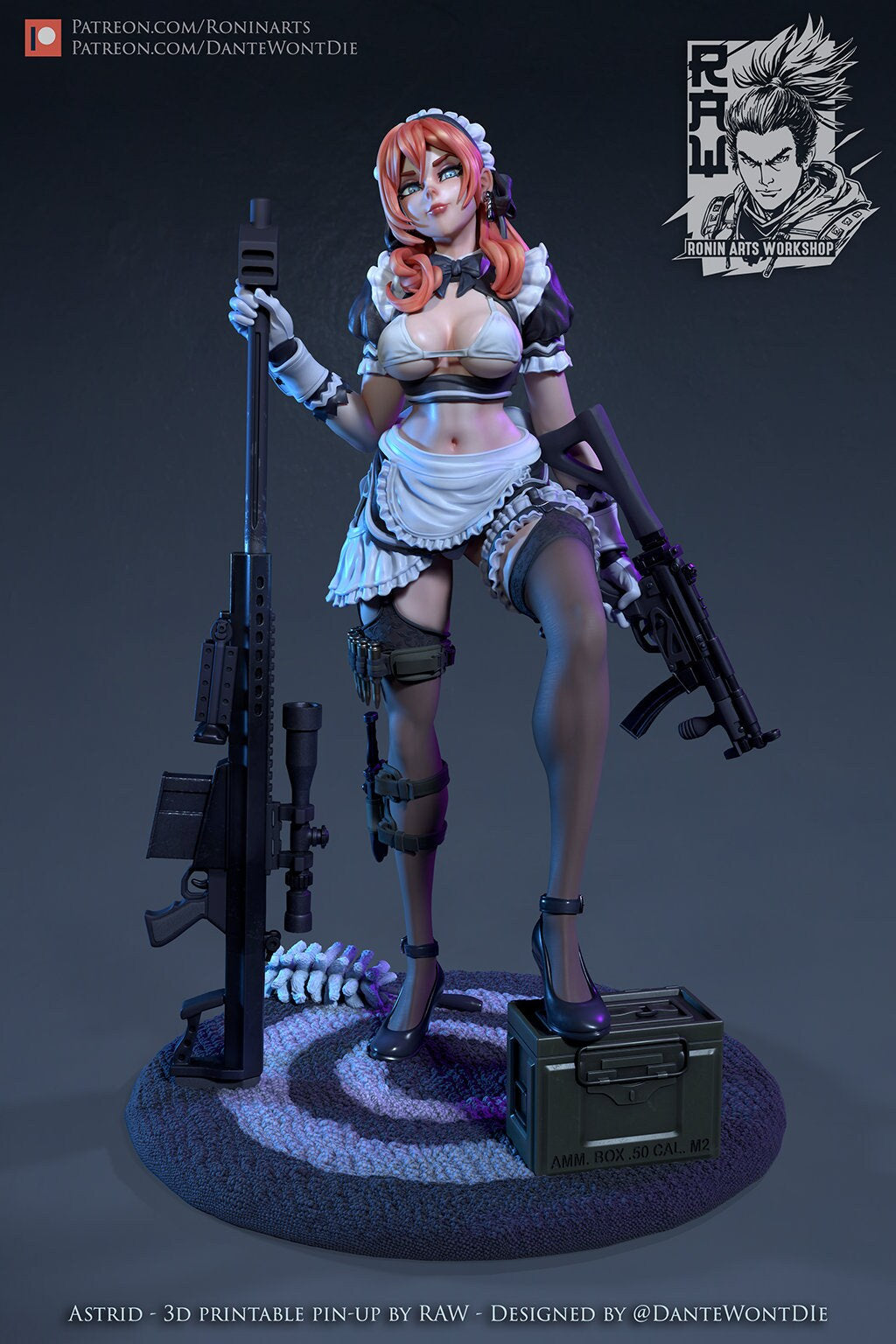 Tactical Maid Astrid Resin Pin Up Miniature | Ronin Arts Workshop RAW