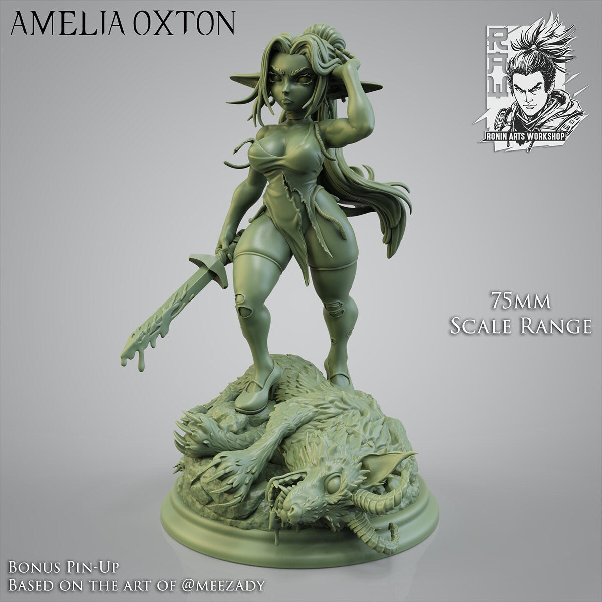 Amelia Oxton Goblin Warrior Resin Pin Up Miniature | Ronin Arts Workshop RAW