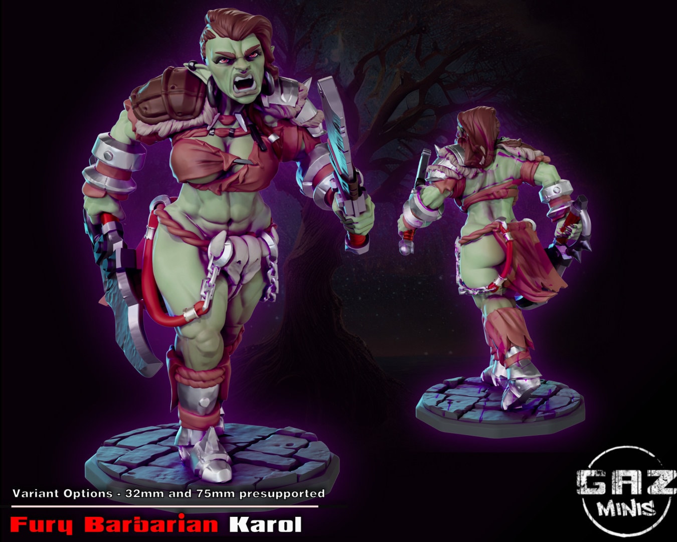 Female Orc Barbarian Karoll Tabletop Miniature | Dungeon Divers | Gaz Miniatures