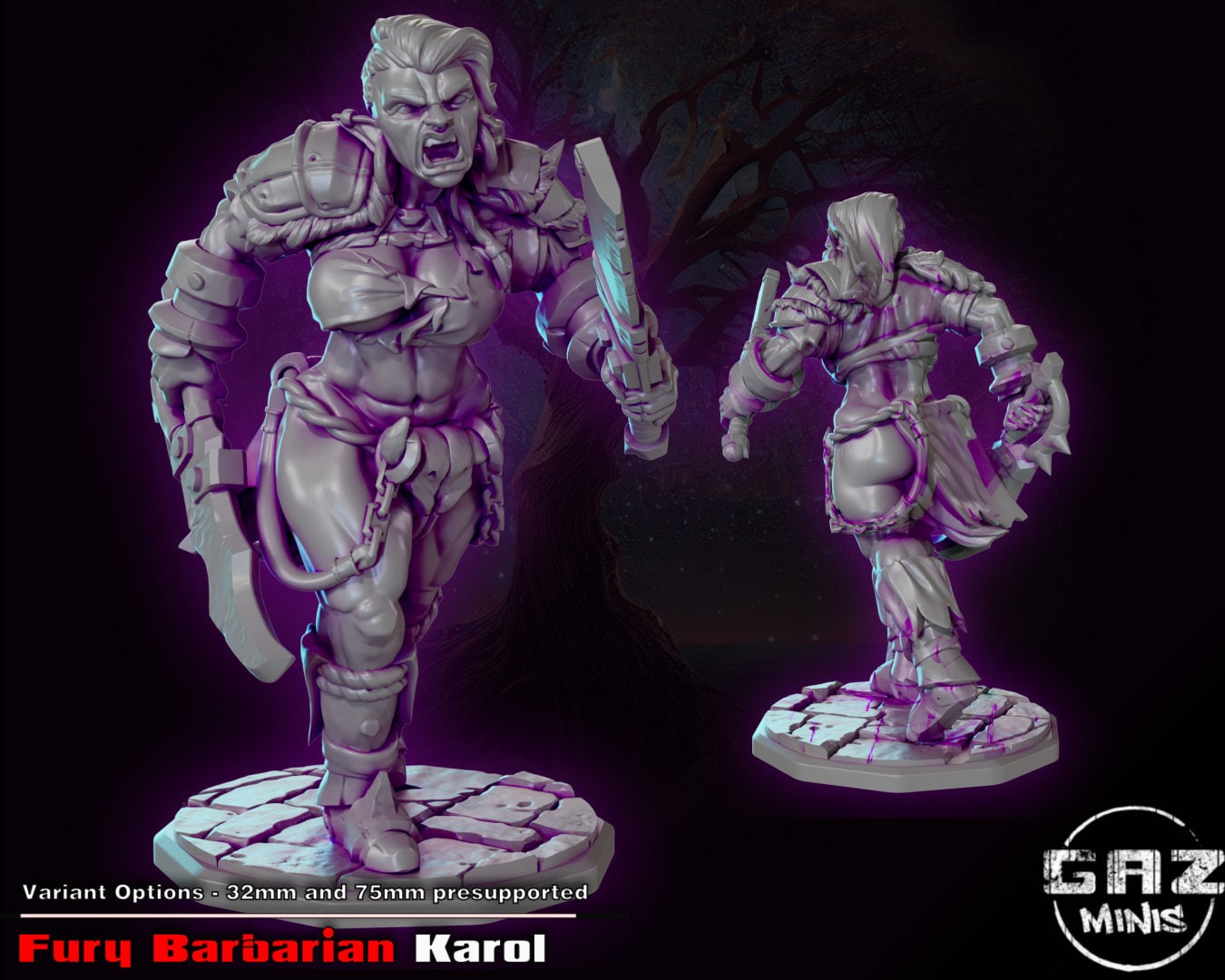 Female Orc Barbarian Karoll Tabletop Miniature | Dungeon Divers | Gaz Miniatures