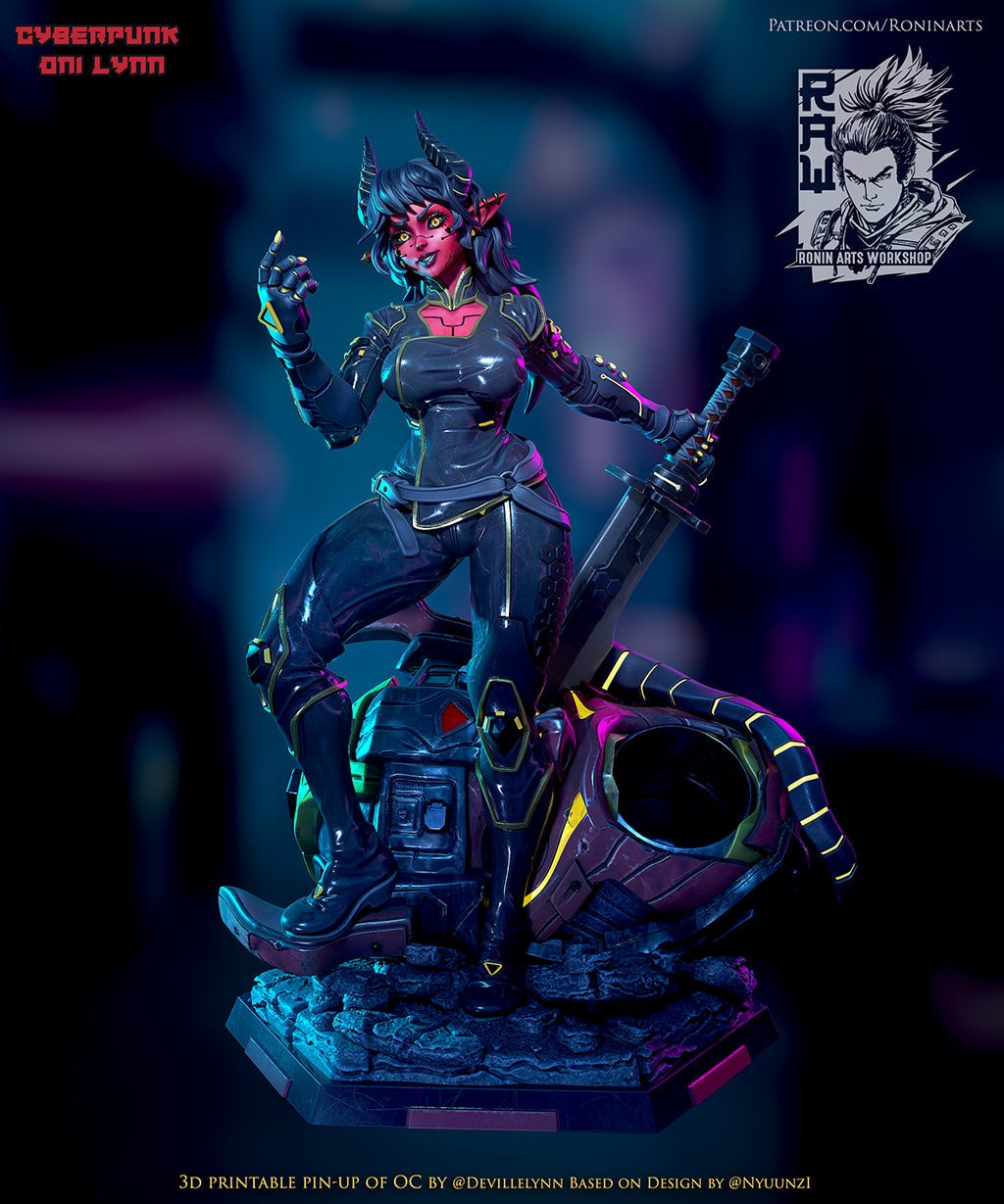 Cyberpunk Demon (Oni) Girl Lyn Resin Pin Up Miniature | Ronin Arts Workshop RAW