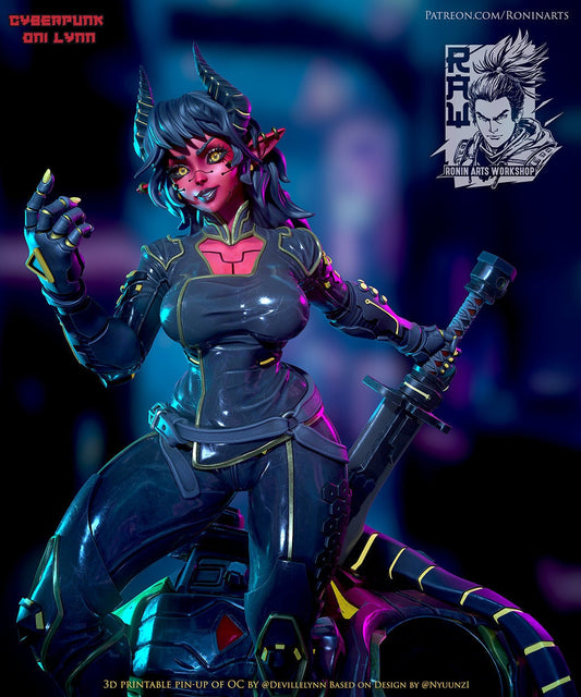 Cyberpunk Demon (Oni) Girl Lyn Resin Pin Up Miniature | Ronin Arts Workshop RAW