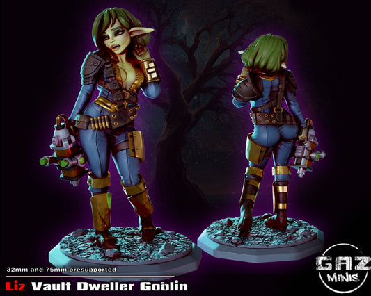 Vault Dweller Goblin Girl Liz Tabletop Miniature | Pin ups of the Apocalypse | Gaz Miniatures