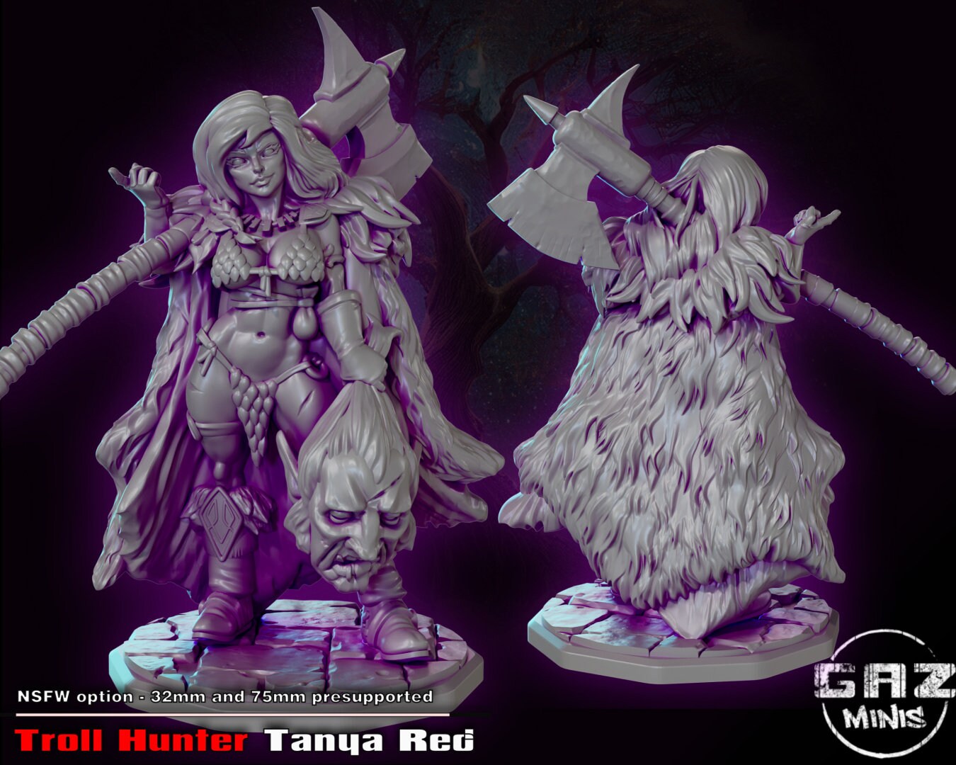 Tanya the Red Troll Hunter Tabletop Miniature | Dungeon Divers | Gaz Miniatures