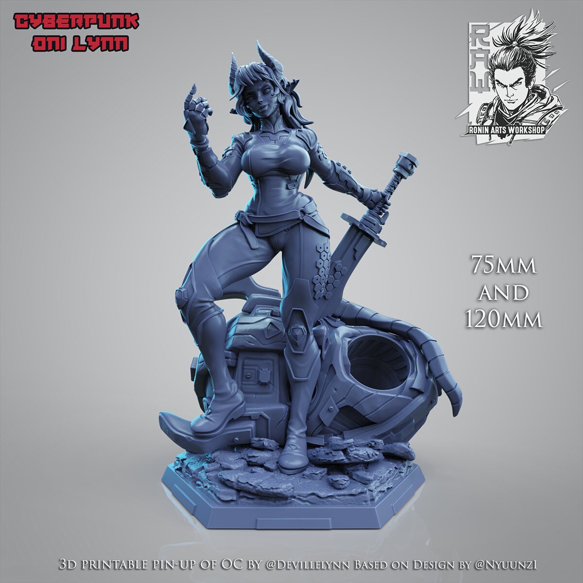 Cyberpunk Demon (Oni) Girl Lyn Resin Pin Up Miniature | Ronin Arts Workshop RAW