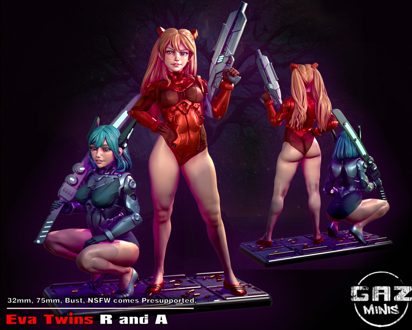 Cyberpunk Eva Twins Tabletop Miniature | Cyber Assault | Gaz Miniatures